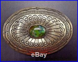 Vintage NAVAJO Hand Stamped Sterling Silver & TURQUOISE Concho BELT BUCKLE
