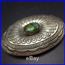 Vintage NAVAJO Hand Stamped Sterling Silver & TURQUOISE Concho BELT BUCKLE