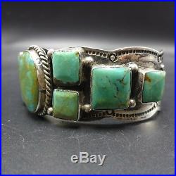 Vintage NAVAJO Hand-Stamped Sterling Silver TURQUOISE Cuff BRACELET Square Cabs