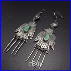 Vintage NAVAJO Hand Stamped Sterling Silver & TURQUOISE EARRINGS Thunder Birds