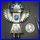 Vintage NAVAJO Hand-Stamped Sterling Silver TURQUOISE Eagle Kachina BOLO Tie