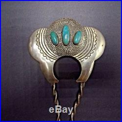 Vintage NAVAJO Hand Stamped Sterling Silver & TURQUOISE Hair Pin TWISTED STICK