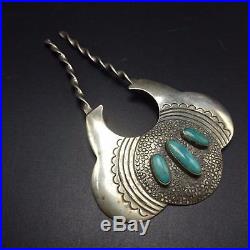 Vintage NAVAJO Hand Stamped Sterling Silver & TURQUOISE Hair Pin TWISTED STICK