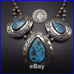 Vintage NAVAJO Hand Stamped Sterling Silver TURQUOISE Shadowbox NECKLACE Choker