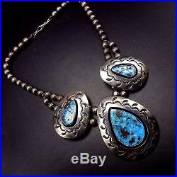 Vintage NAVAJO Hand Stamped Sterling Silver TURQUOISE Shadowbox NECKLACE Choker