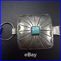 Vintage NAVAJO Hand Stamped Sterling Silver & TURQUOISE Square Concho BELT 36