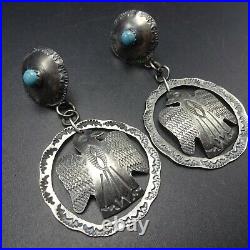 Vintage NAVAJO Hand-Stamped Sterling Silver TURQUOISE Thunderbird EARRINGS