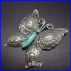 Vintage NAVAJO Hand Stamped Sterling Silver & Turquoise BUTTERFLY PIN/BROOCH