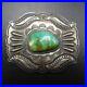 Vintage NAVAJO Hand Stamped and Repousse Sterling Silver TURQUOISE BELT BUCKLE