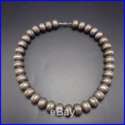 Vintage NAVAJO Oversized Hand Stamped Sterling Silver BEADS 19 Strand NECKLACE