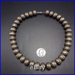 Vintage NAVAJO Oversized Hand Stamped Sterling Silver BEADS 19 Strand NECKLACE