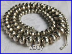 Vintage NAVAJO STERLING SILVER 30 Stamped Bench Bead NECKLACE marked 87 beads