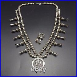 Vintage NAVAJO Stamped Cast Sterling Silver SQUASH BLOSSOM Necklace Earrings SET