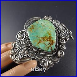 Vintage NAVAJO Stamped & Repoussé Sterling Silver & TURQUOISE Cuff BRACELET