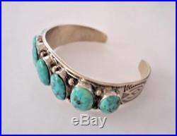 Vintage NAVAJO Stamped STERLING SILVER & 7 Stone TURQUOISE Tapered Cuff Bracelet