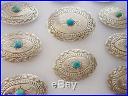 Vintage NAVAJO Stamped STERLING SILVER & TURQUOISE 11 Piece Concho Belt 352g