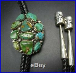 Vintage NAVAJO Sterling Silver TURQUOISE Cluster BOLO Tie, Hand Stamped Tips