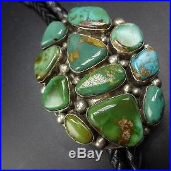 Vintage NAVAJO Sterling Silver TURQUOISE Cluster BOLO Tie, Hand Stamped Tips