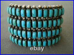 Vintage Native American 4-Row Turquoise Cluster Sterling Silver Stamped Bracelet