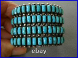 Vintage Native American 4-Row Turquoise Cluster Sterling Silver Stamped Bracelet