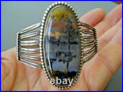 Vintage Native American Navajo Agate Sterling Silver Stamped Cuff Bracelet