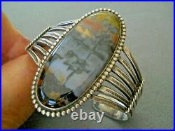 Vintage Native American Navajo Agate Sterling Silver Stamped Cuff Bracelet
