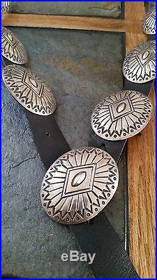 Vintage Native American Navajo Hand Stamped Sterling Silver Concho Belt410 Grams