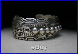 Vintage Native American Navajo Hand Stamped Sterling Silver Cuff Bracelet