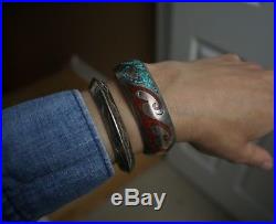 Vintage Native American Navajo Hand Stamped Sterling Silver Cuff Bracelet 51gr