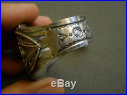 Vintage Native American Petrified Wood Sterling Silver Stamped Cuff Bracelet