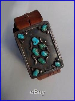 Vintage Native American Silver Belt Buckle Carved Blue & Green Turquoise Stamped