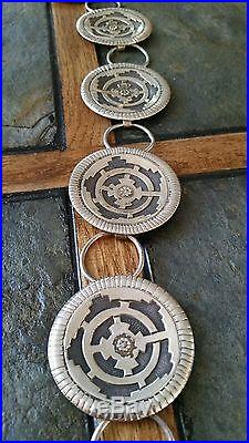 Vintage Navajo 42 3/4 Hand Stamped Sterling Silver Link Concho Belt 375 Grams