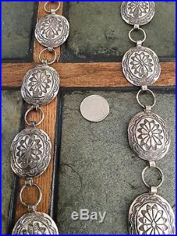 Vintage Navajo Hand Stamped Sterling Silver Oval Link Concho Belt