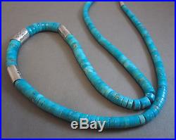 Vintage Navajo Hand Stamped Sterling Silver Turquoise Heishi Bead Necklace 55G