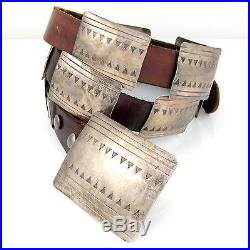 Vintage Navajo Handmade Hand Stamped Sterling Silver Leather Concho Belt G OI