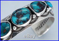 Vintage Navajo NAT Bisbee Blue Turquoise Bracelet Stamped Sterling Silver