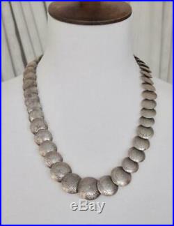 Vintage Navajo Necklace Graduated Pillow Beads Sterling Silver Hand Stamped 58gr