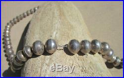 Vintage Navajo Pearls Hand Stamped Sterling Silver Graduated Bead Necklace 24