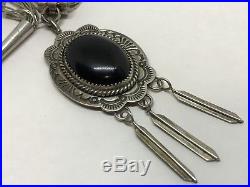 Vintage Navajo Stamped Sterling Onyx Slide Pendant Liquid Silver 17 Necklace