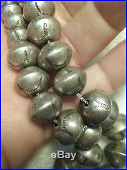 Vintage Navajo Stamped Sterling Silver Graduated Bead Necklace 24 1930-1940
