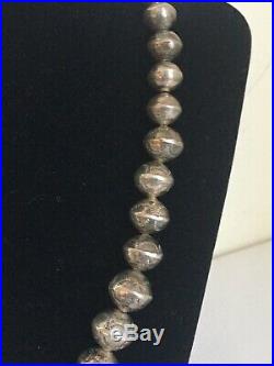 Vintage Navajo Sterling Silver Graduated Hand Stamped Beaded Pearl Necklace 65g