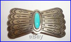 Vintage Navajo Sterling Silver Hair Barrette with Stamp Design & Turquoise