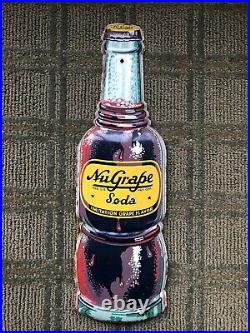 Vintage Nu Grape Nugrape Advertising Sign Bottle 17 Stamped Pressed Metal 1950s