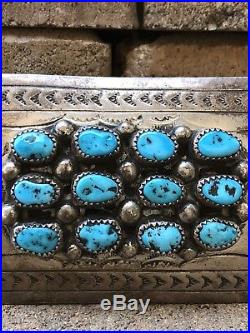 Vintage Old Navajo Sleeping Beauty Turquoise Stamped Sterling Silver Belt Buckle