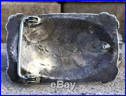 Vintage Old Pawn Navajo Bisbee Turquoise Stamped Sterling Silver Belt Buckle