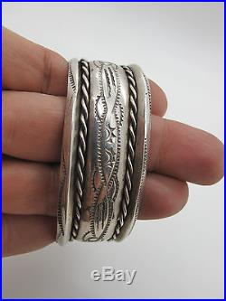 Vintage Old Pawn Navajo Sterling Silver Cuff Bracelet with Stamping 43.7g