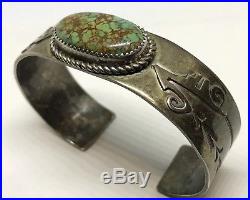 Vintage Old Pawn Signed JS Stamped Sterling Spiderweb Turquoise CUFF Bracelet