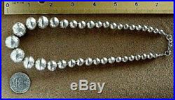 Vintage Old Pawn Sterling Silver Graduated Hand Stamped Navajo Pearls Necklace
