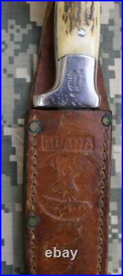 Vintage Original R. H. Ruana #12A M Stamped Sticker Knife with Leather Sheath