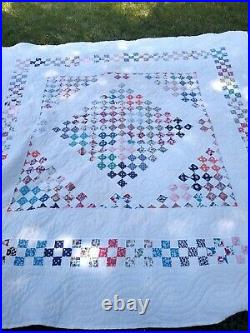 Vintage Patchwork Postage Stamp Quilt-Hand Pieced/Hand Quilted-Barely Used-81x80